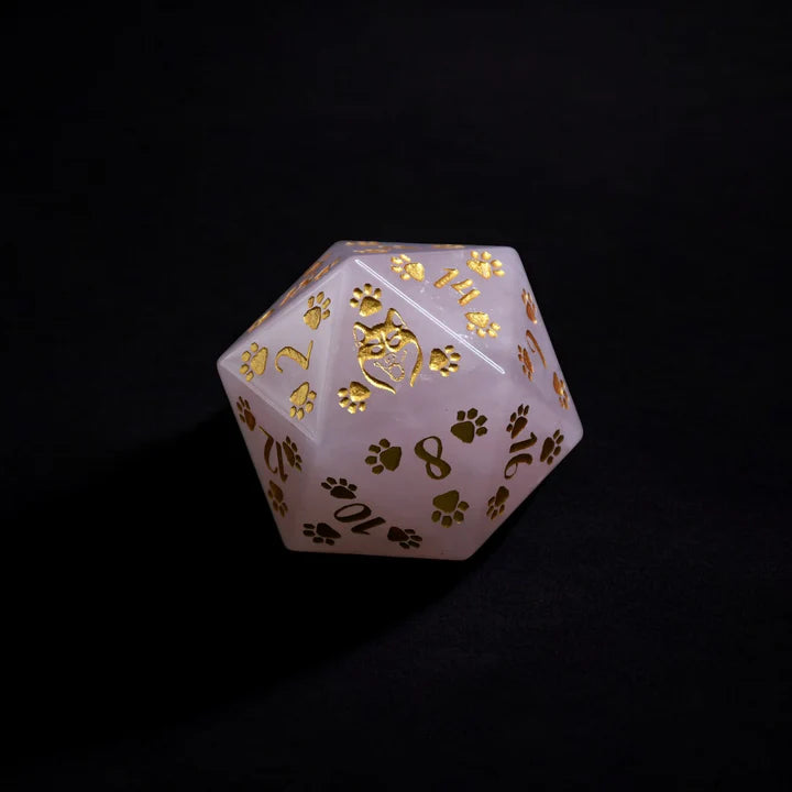 Misty Mountain - Husky Puppy Paws: 30mm D20 Rose Quartz