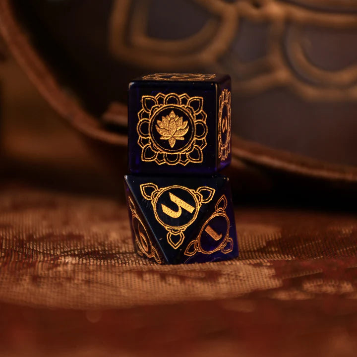 Misty Mountain - Indian Blue: Dice Around the World Collection - 7-set Glass Dice