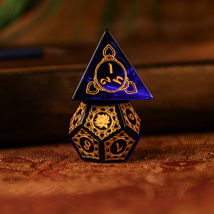 Misty Mountain - Indian Blue: Dice Around the World Collection - 7-set Glass Dice