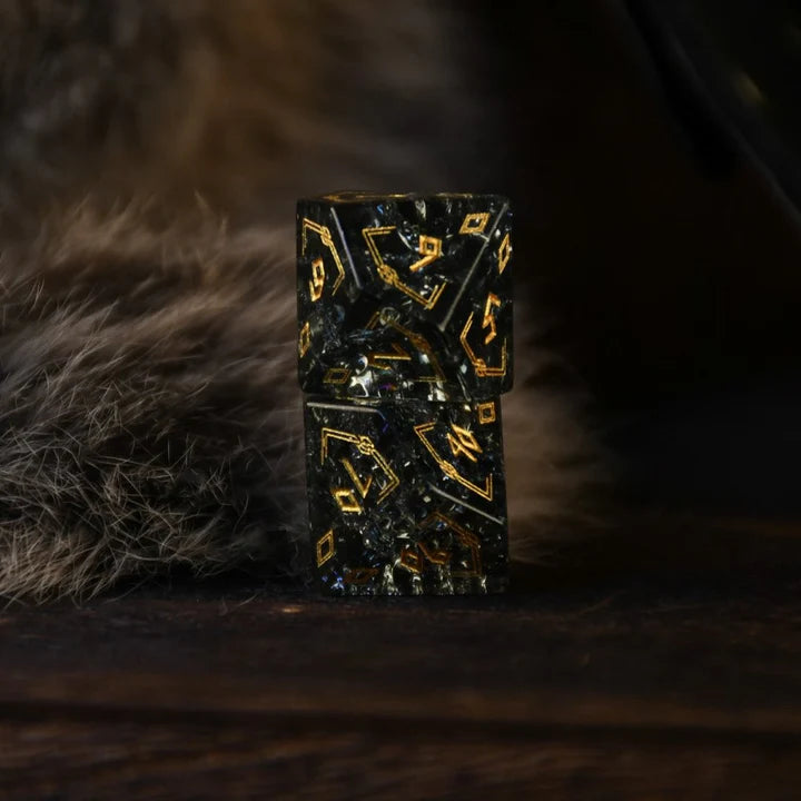 Misty Mountain - Nordic Black: Dice Around the World Collection - 7-set Shattered Glass Dice