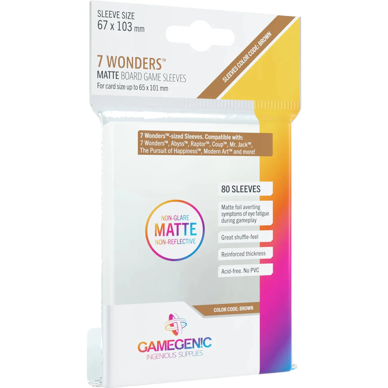 Gamegenic Matte Sleeves 80ct: 7 Wonders 67 X 103mm