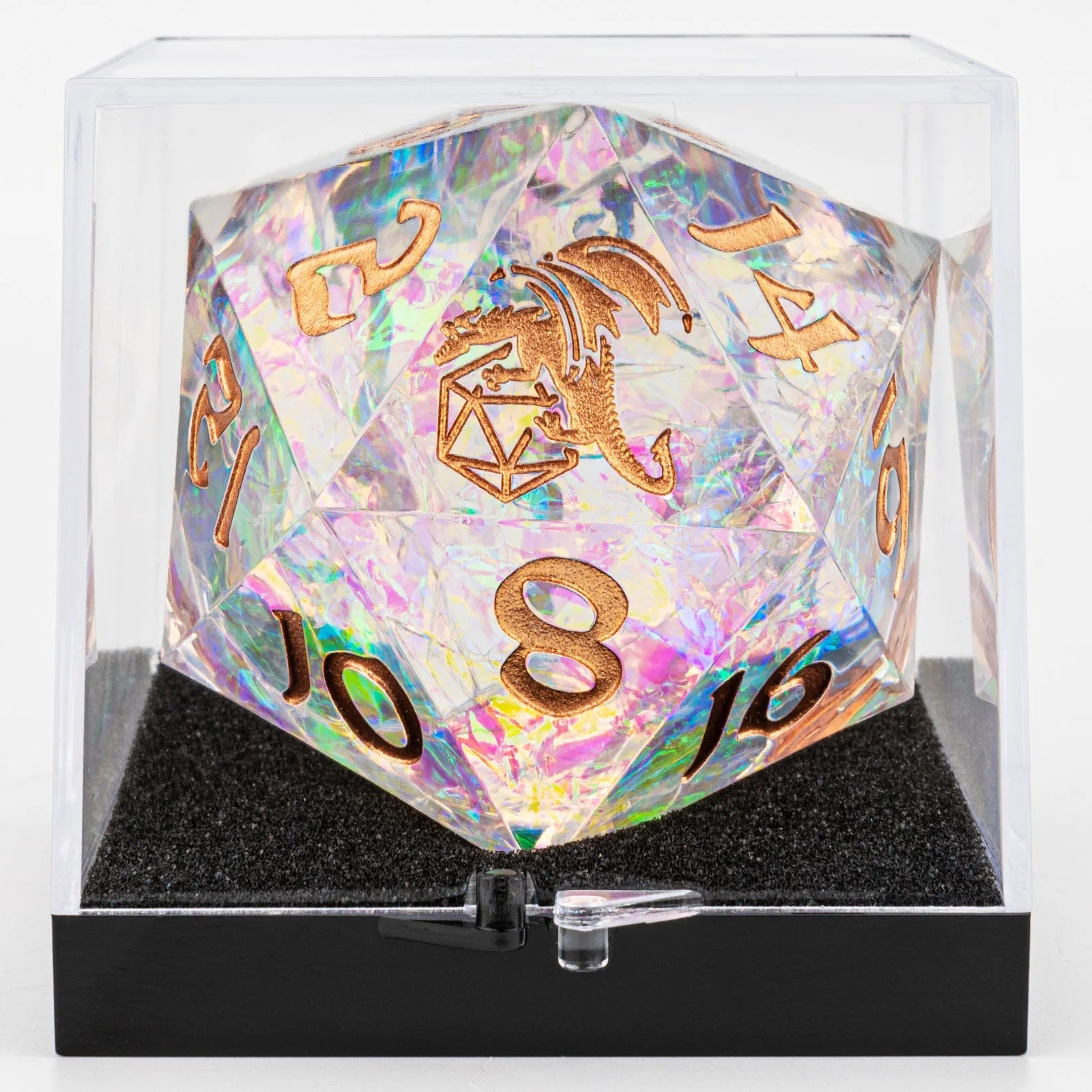 Sharp Edge Resin D20 55mm - Opal with Copper Ink