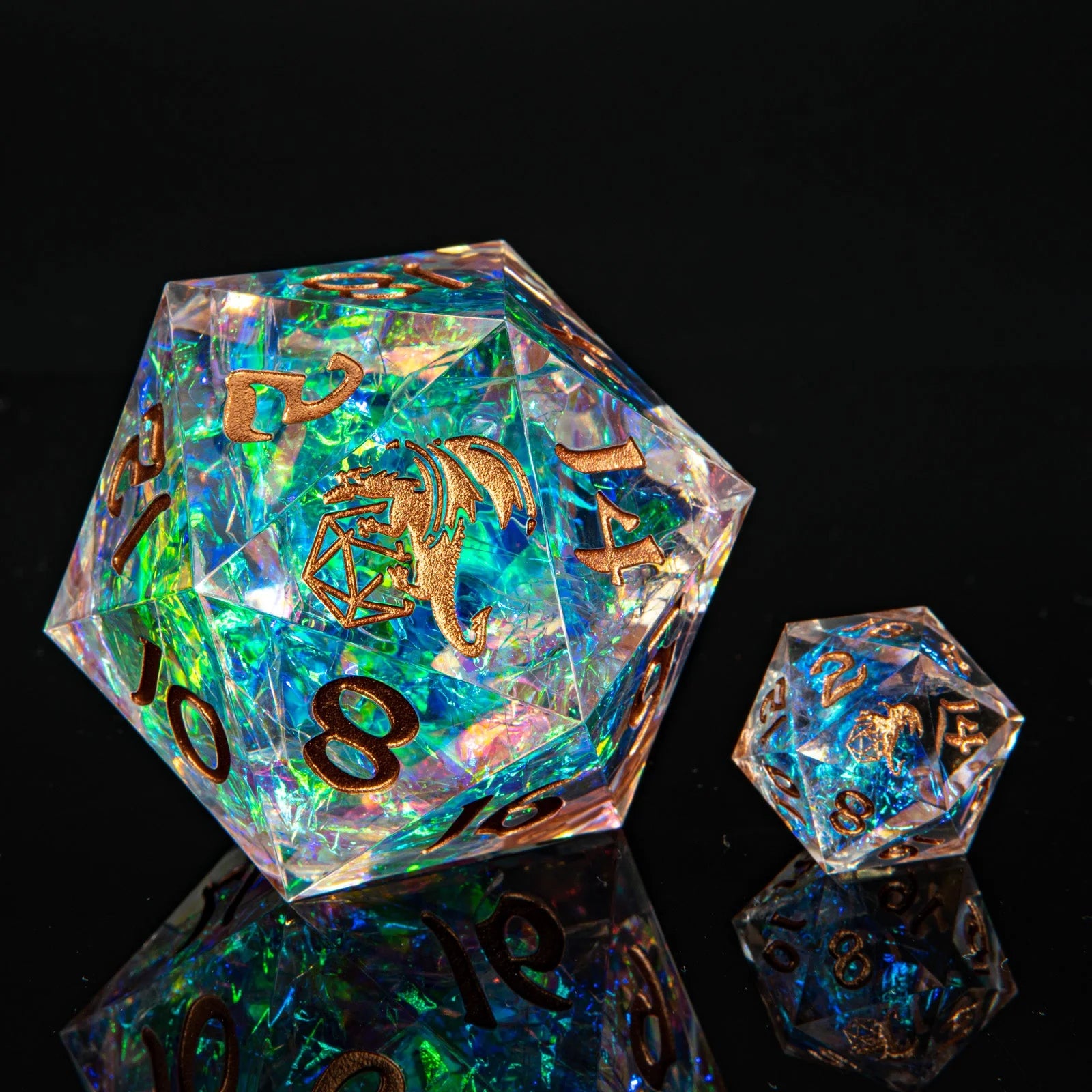 Sharp Edge Resin D20 55mm - Opal with Copper Ink