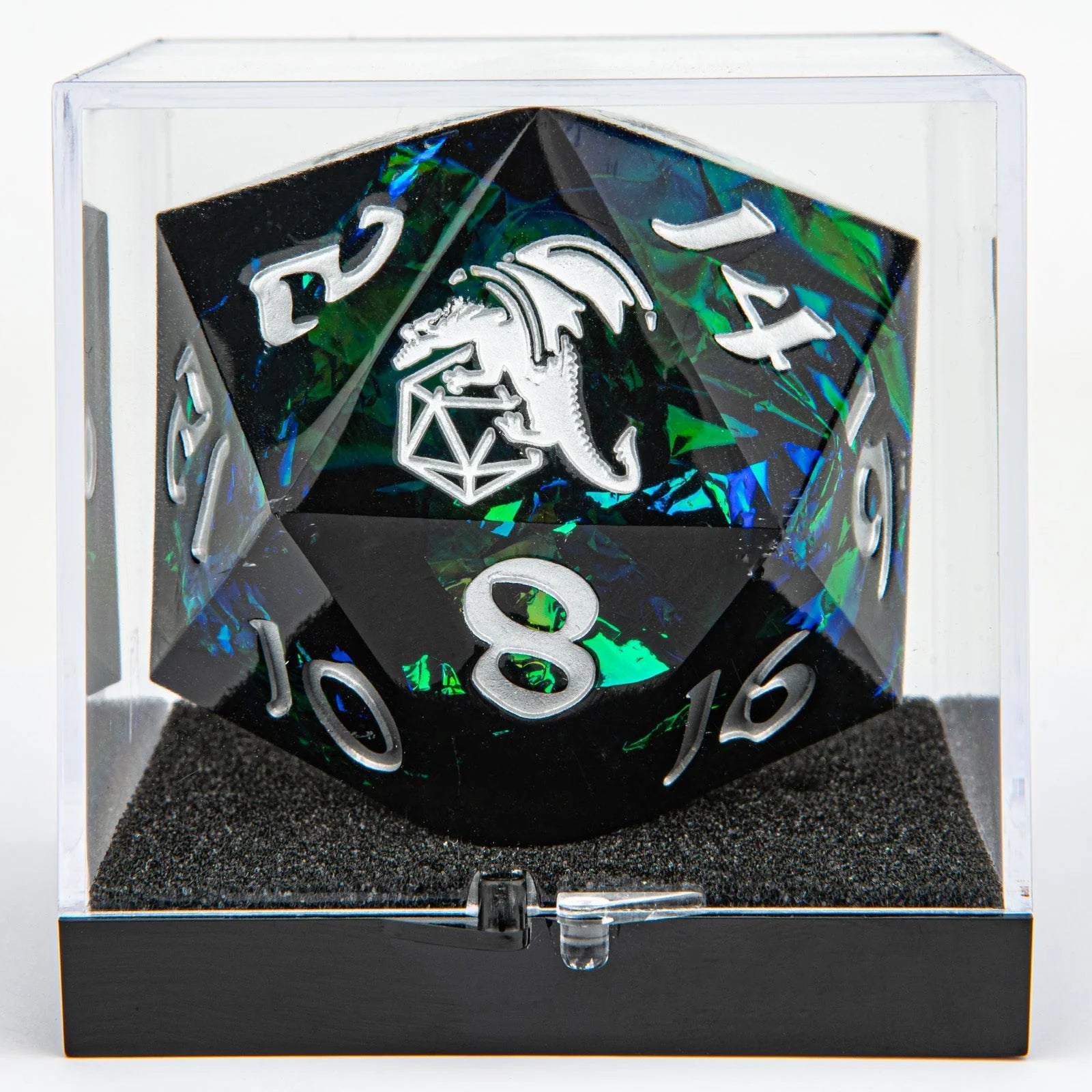 Sharp Edge Resin D20 55mm - Black with Silver Ink