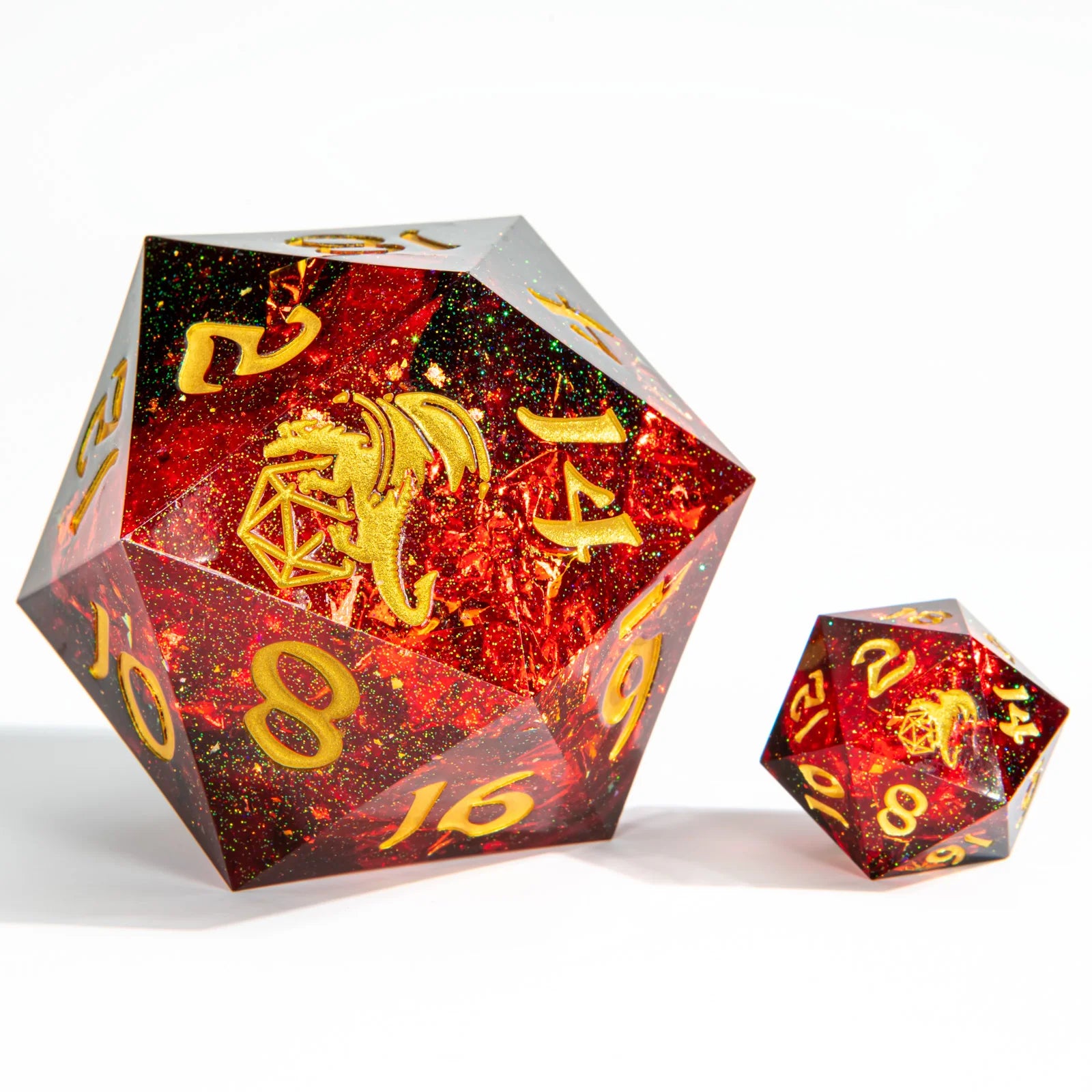 Sharp Edge Resin D20 55mm - Red with Gold Ink