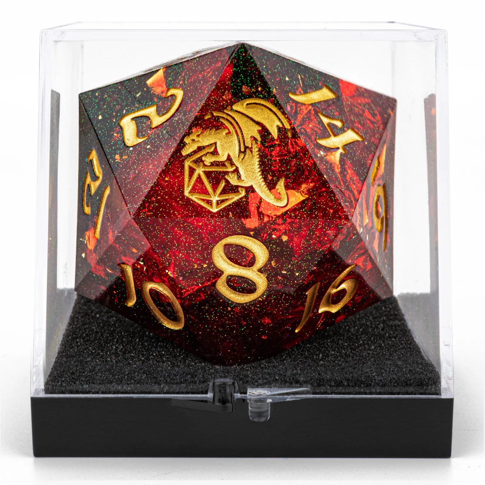 Sharp Edge Resin D20 55mm - Red with Gold Ink