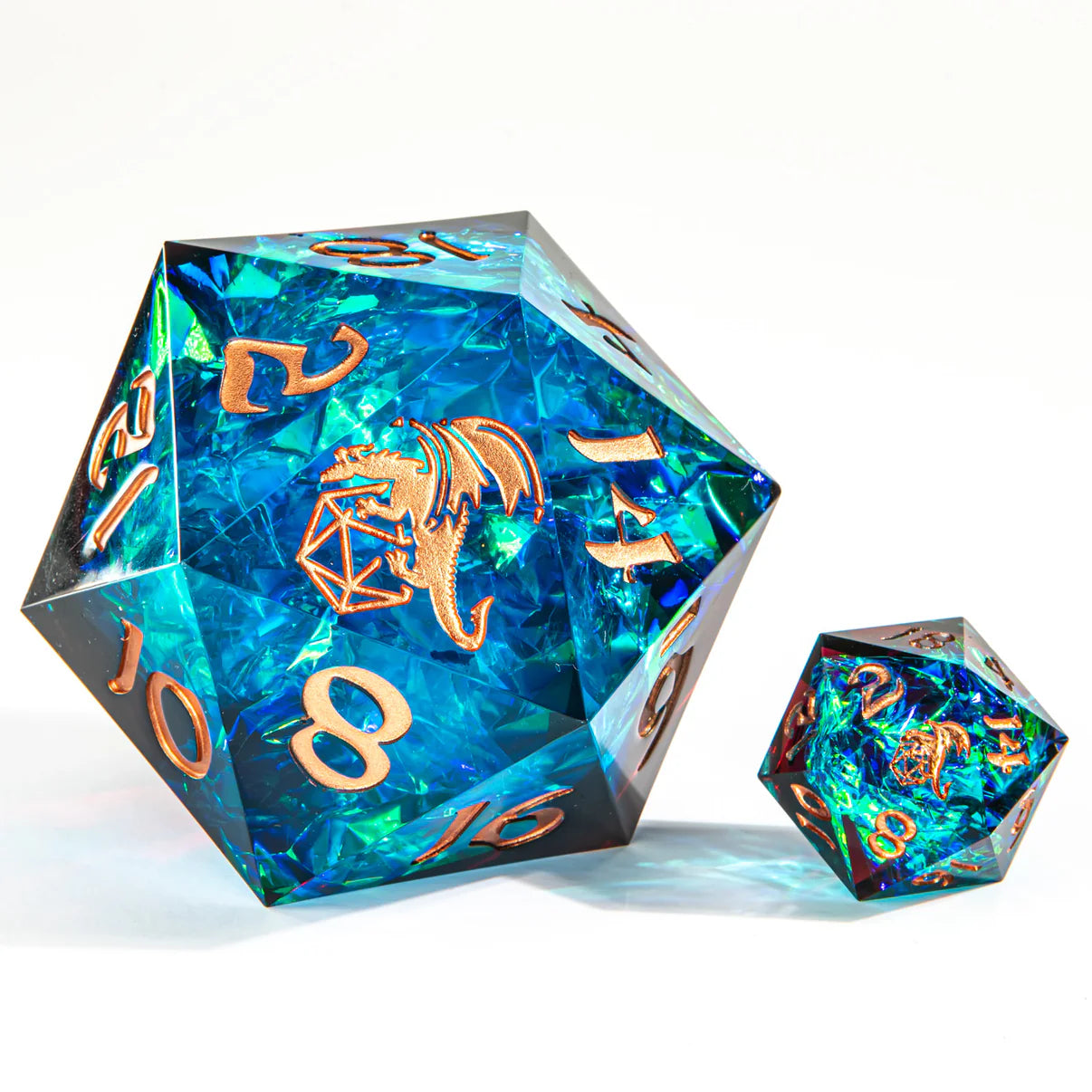 Sharp Edge Resin D20 55mm - Blue/Red with Copper Ink