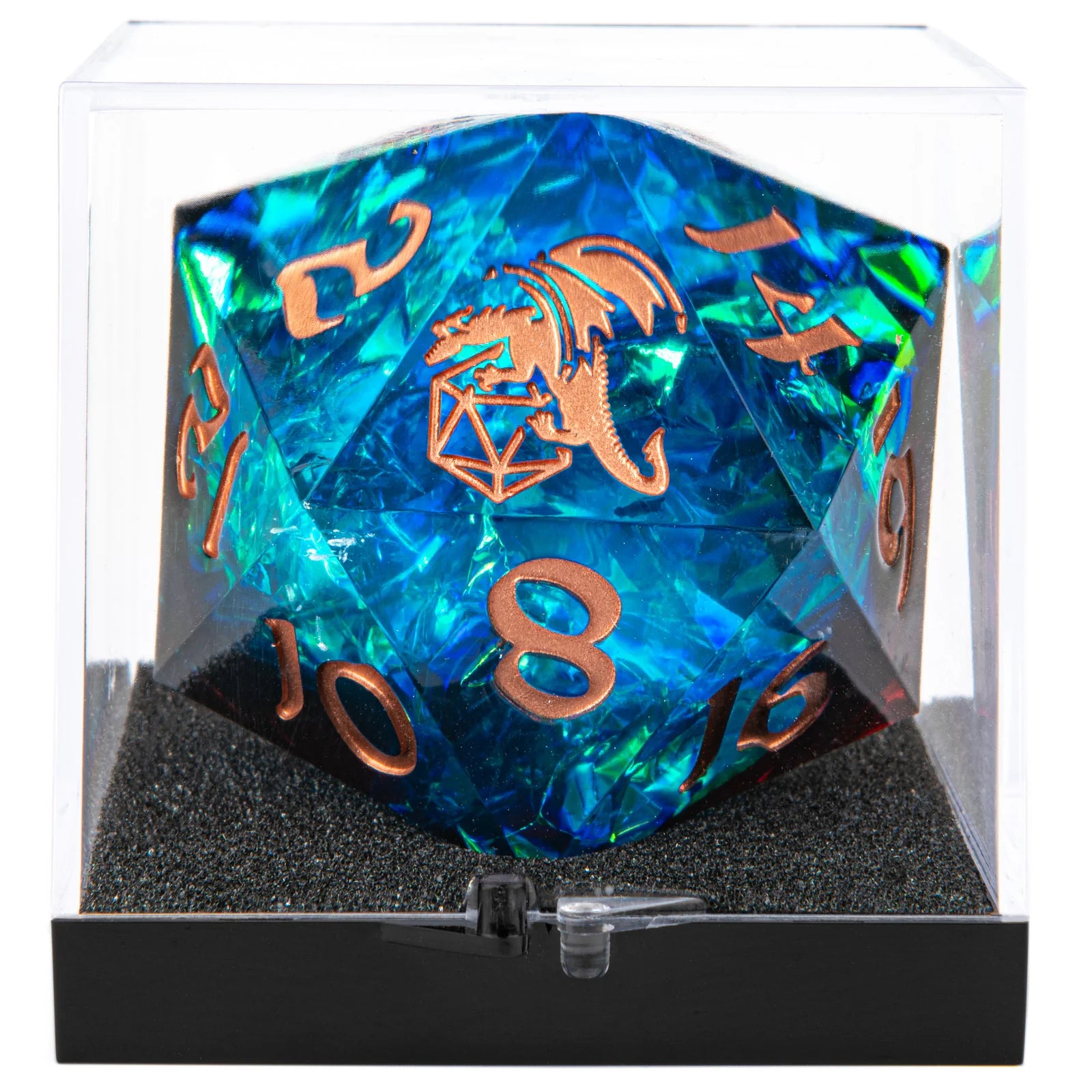 Sharp Edge Resin D20 55mm - Blue/Red with Copper Ink