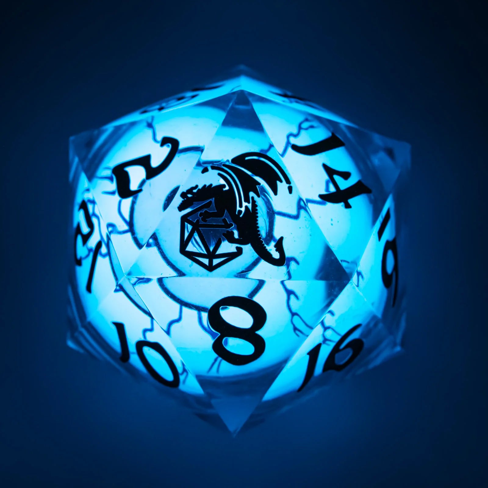 Captured Magic Sharp Edge Liquid Core LED Resin D20 55mm - Always Watching Blue