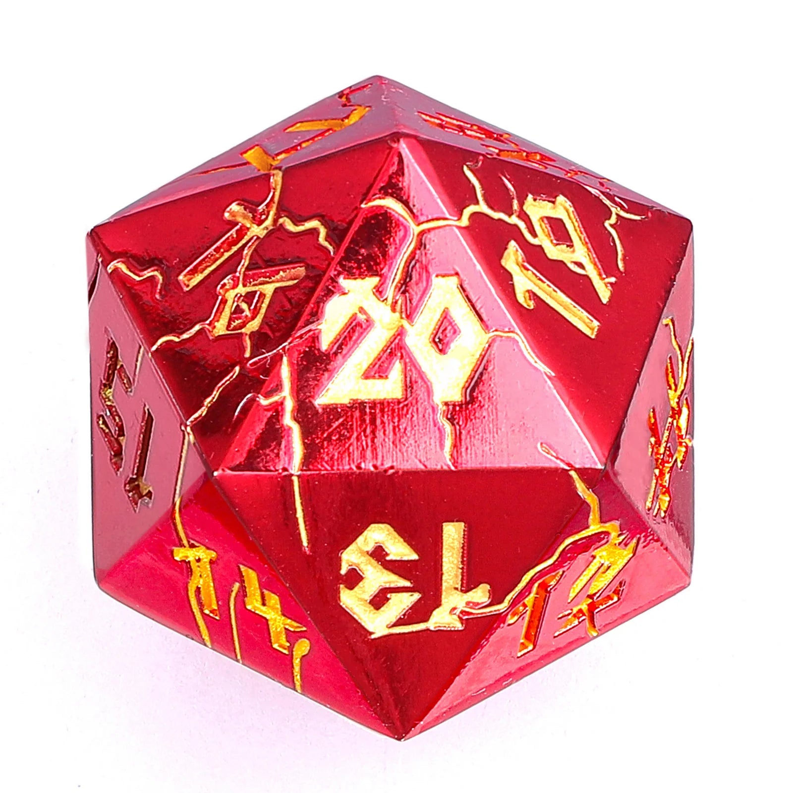 Barbarian Solid Metal D20 35mm Spin Down Dice - Red with Gold Ink