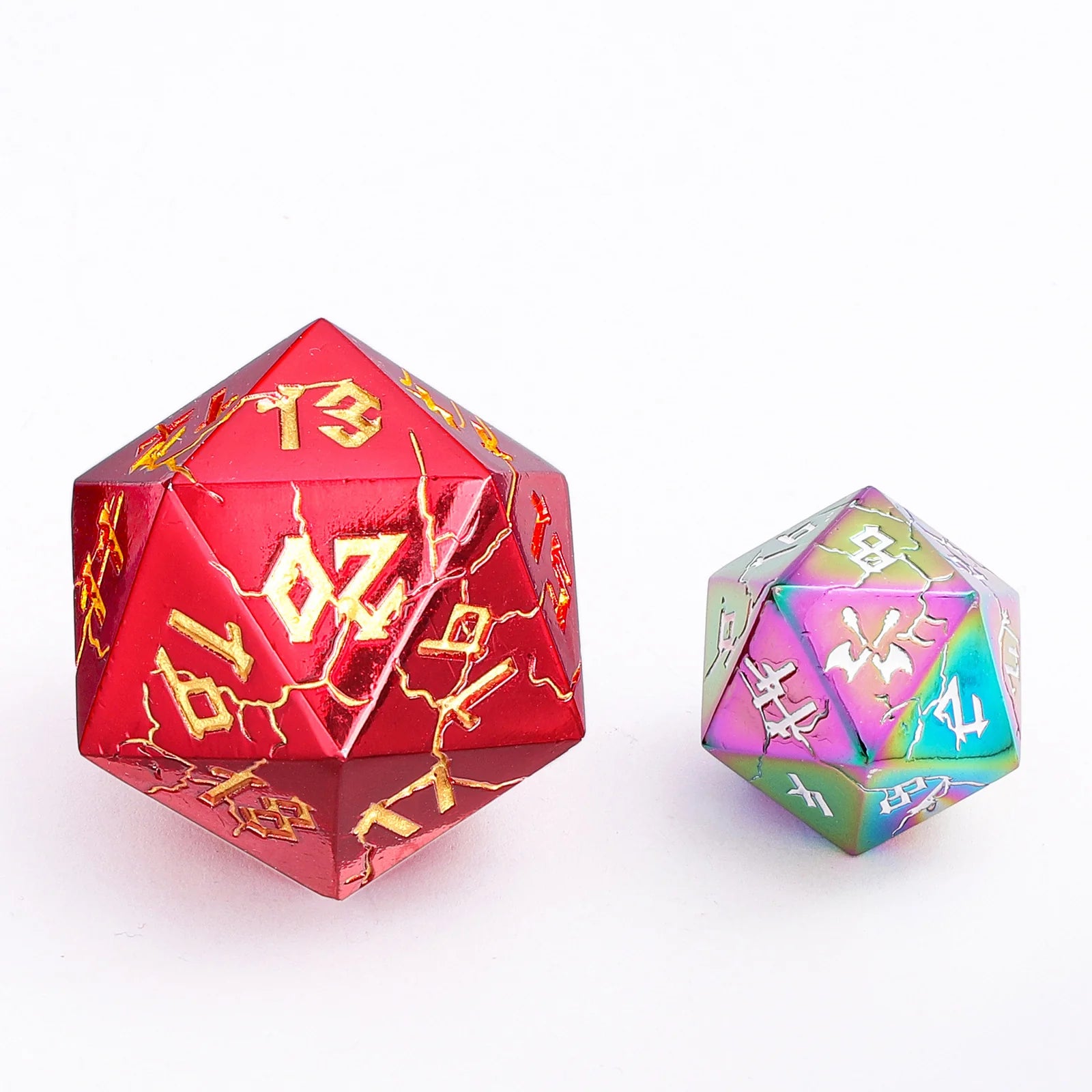 Barbarian Solid Metal D20 35mm Spin Down Dice - Red with Gold Ink