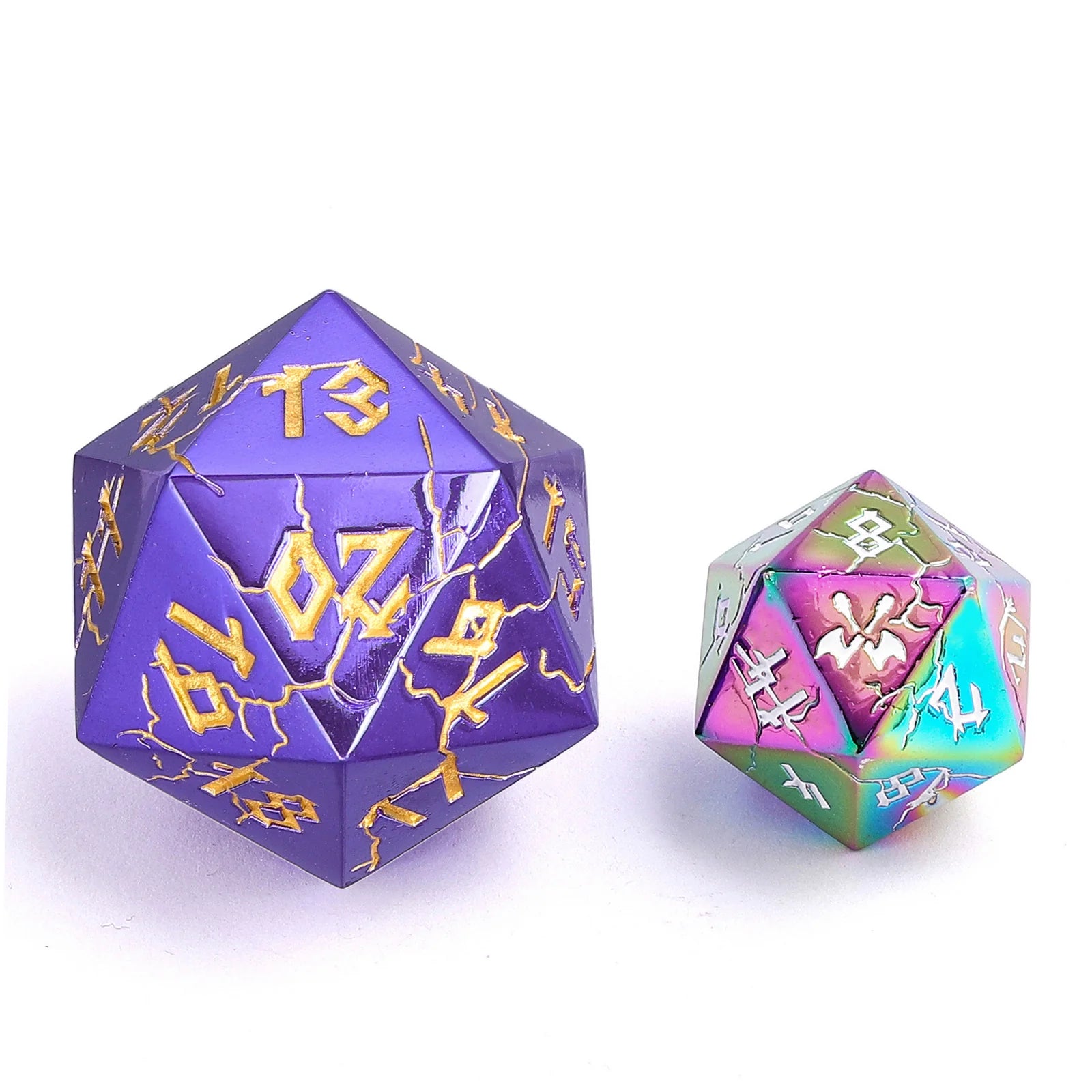 Barbarian Solid Metal D20 35mm Spin Down Dice - Purple with Gold Ink
