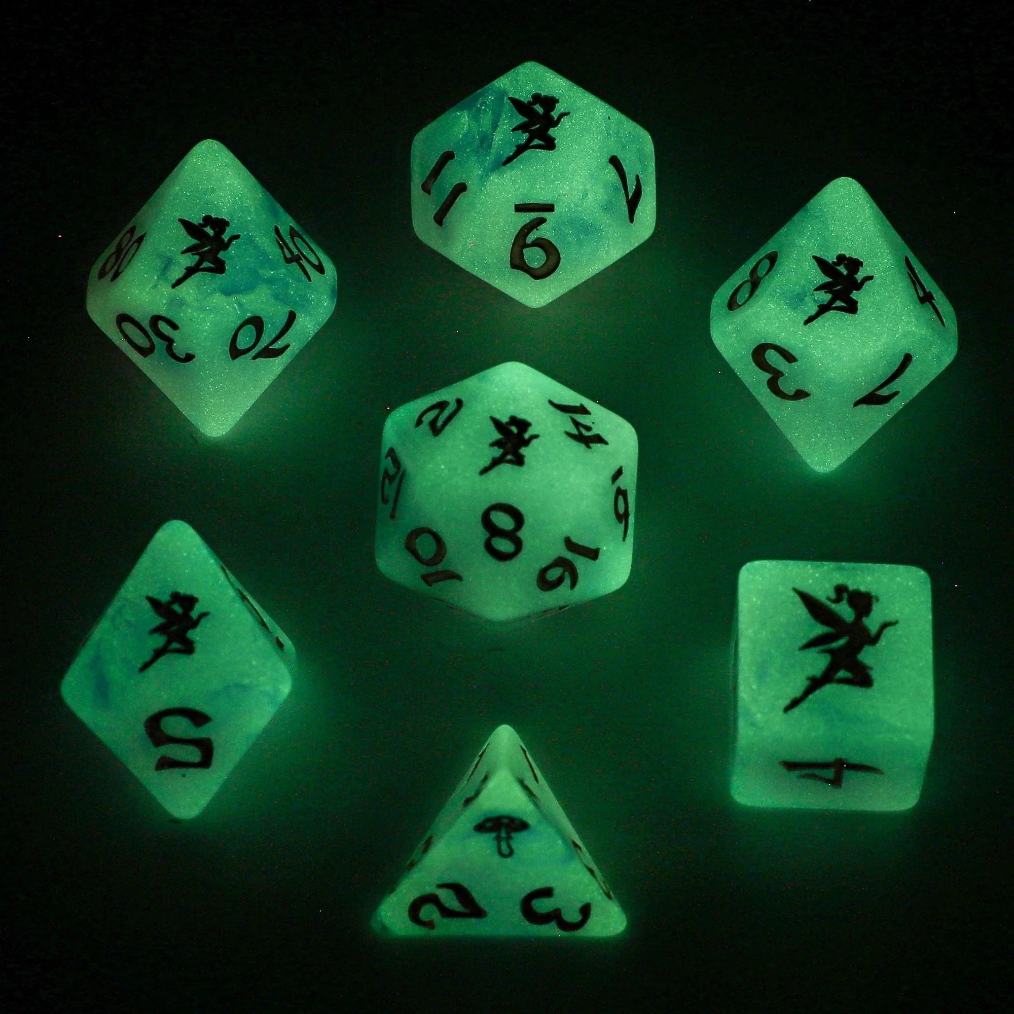 Wyrmforged Rollers: Pixie Dust Gold Rounded Edge 7 Piece Polyhedral Dice Set