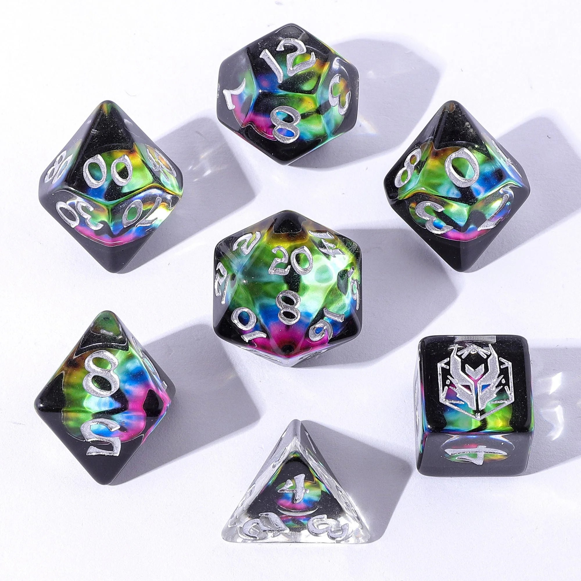 Wyrmforged Rollers: Dragon Eye Chromatic Rounded Edge 7 Piece Polyhedral Dice Set