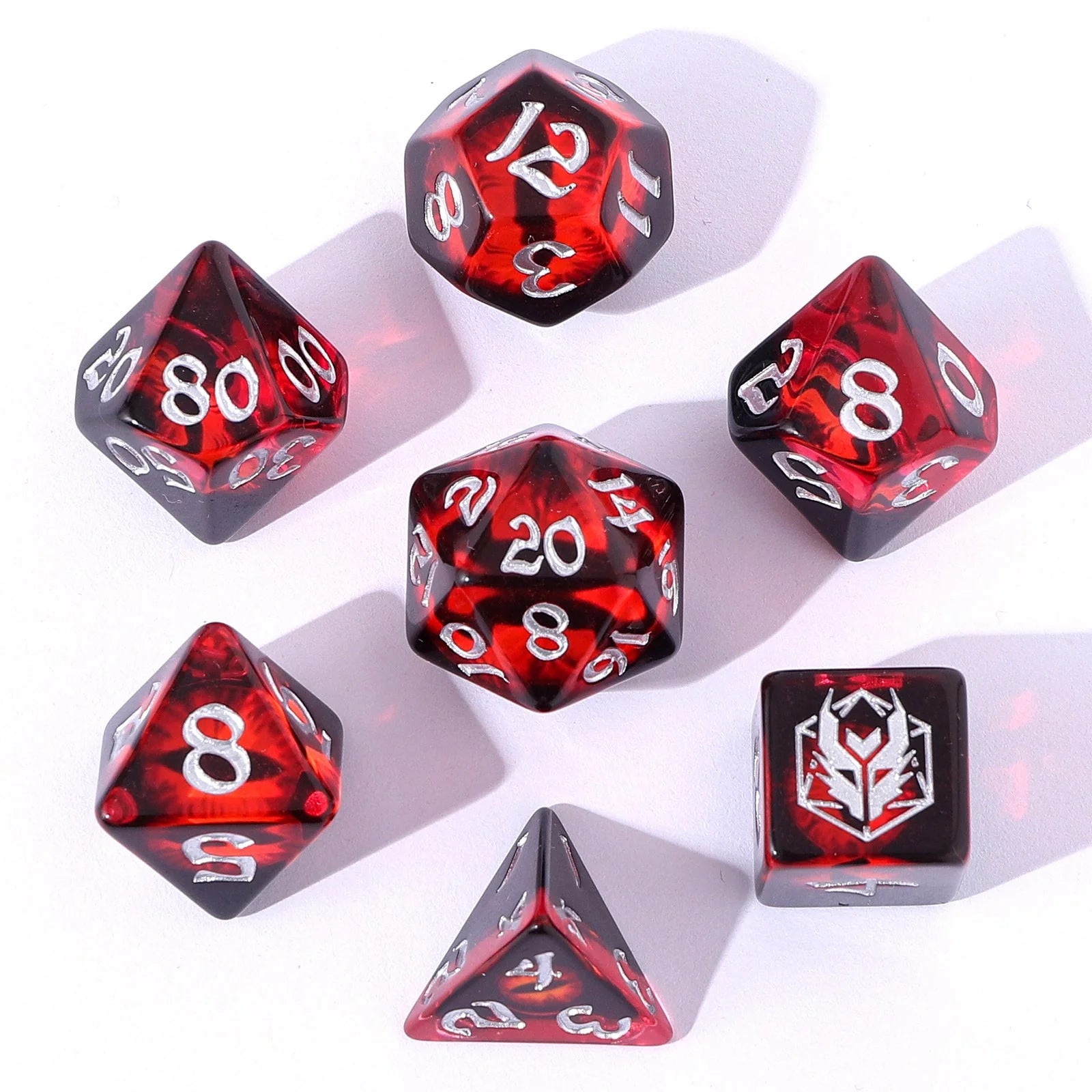 Wyrmforged Rollers: Dragon Eye Red Rounded Edge 7 Piece Polyhedral Dice Set