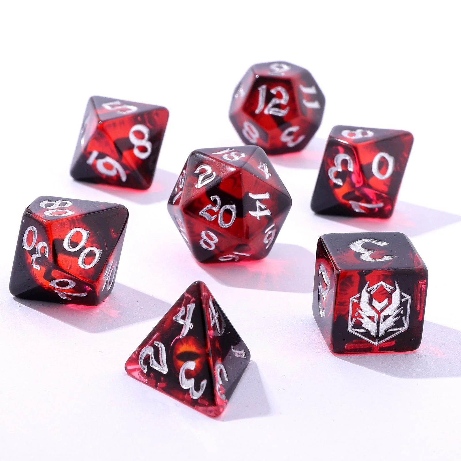 Wyrmforged Rollers: Dragon Eye Red Rounded Edge 7 Piece Polyhedral Dice Set