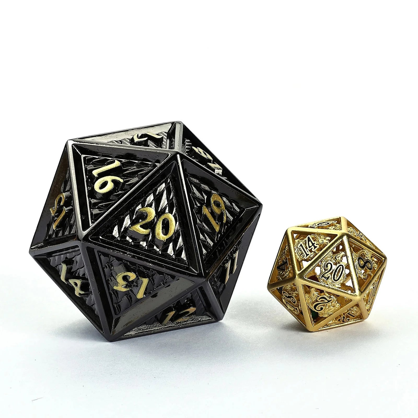 Behemoth Spin Down Metal D20 45mm Dice - Gunmetal with Gold Ink