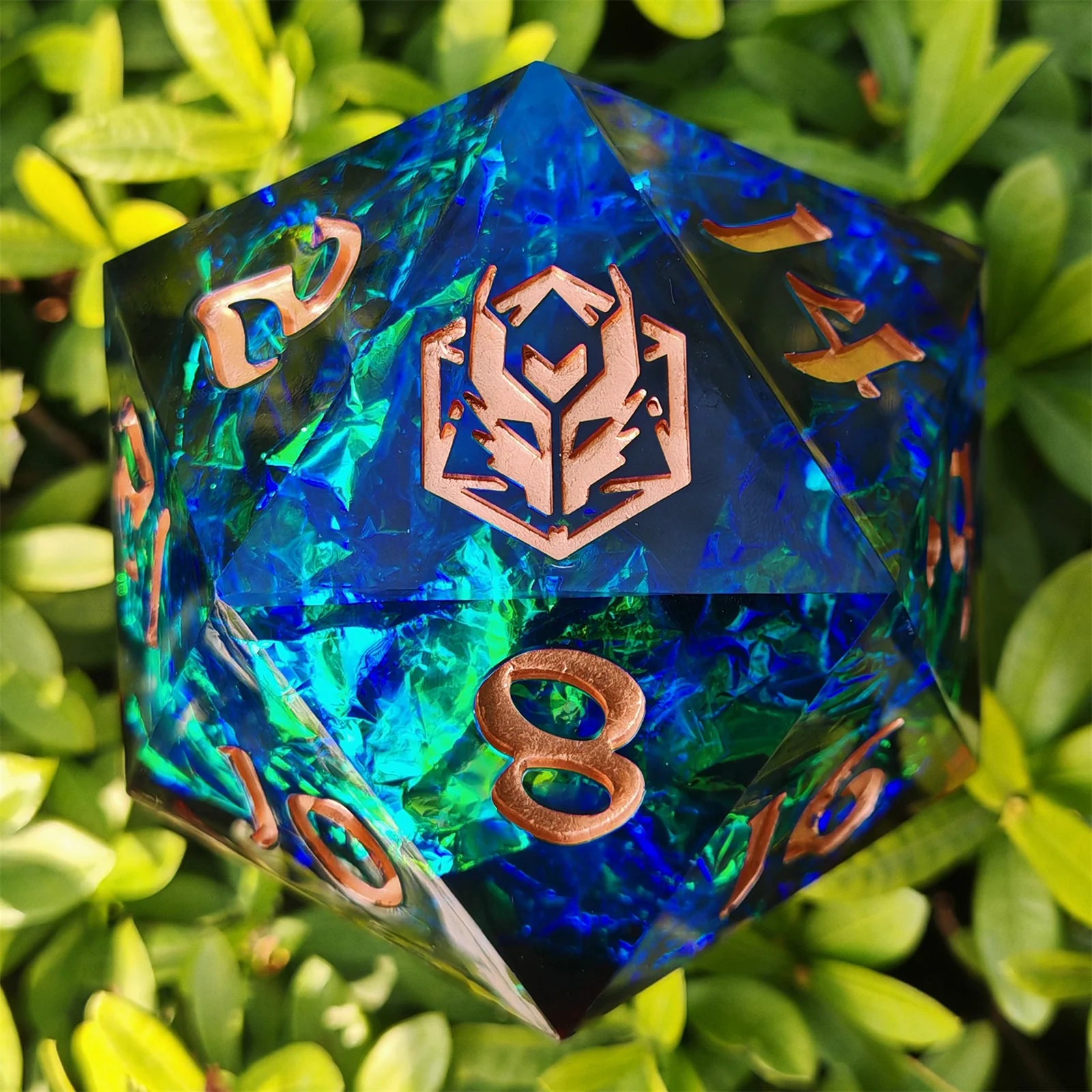 Captured Magic Chonk D20 100mm - Blue/Red with Copper Ink