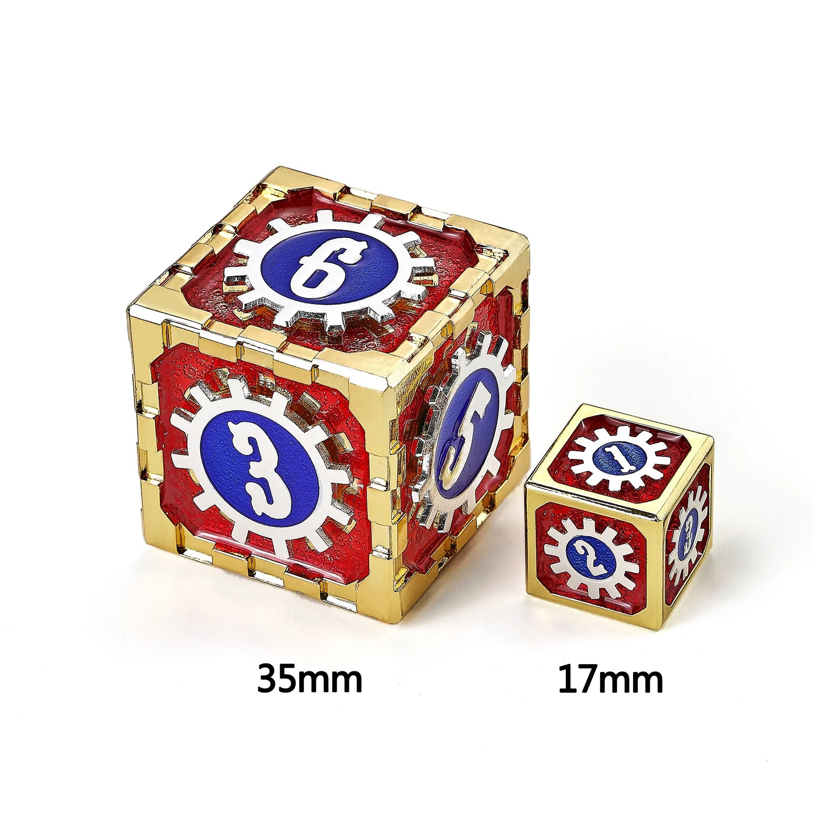 Mythic Size Cogcraft Fidget D6 35mm - Casino (Red/Blue/Silver/Gold)