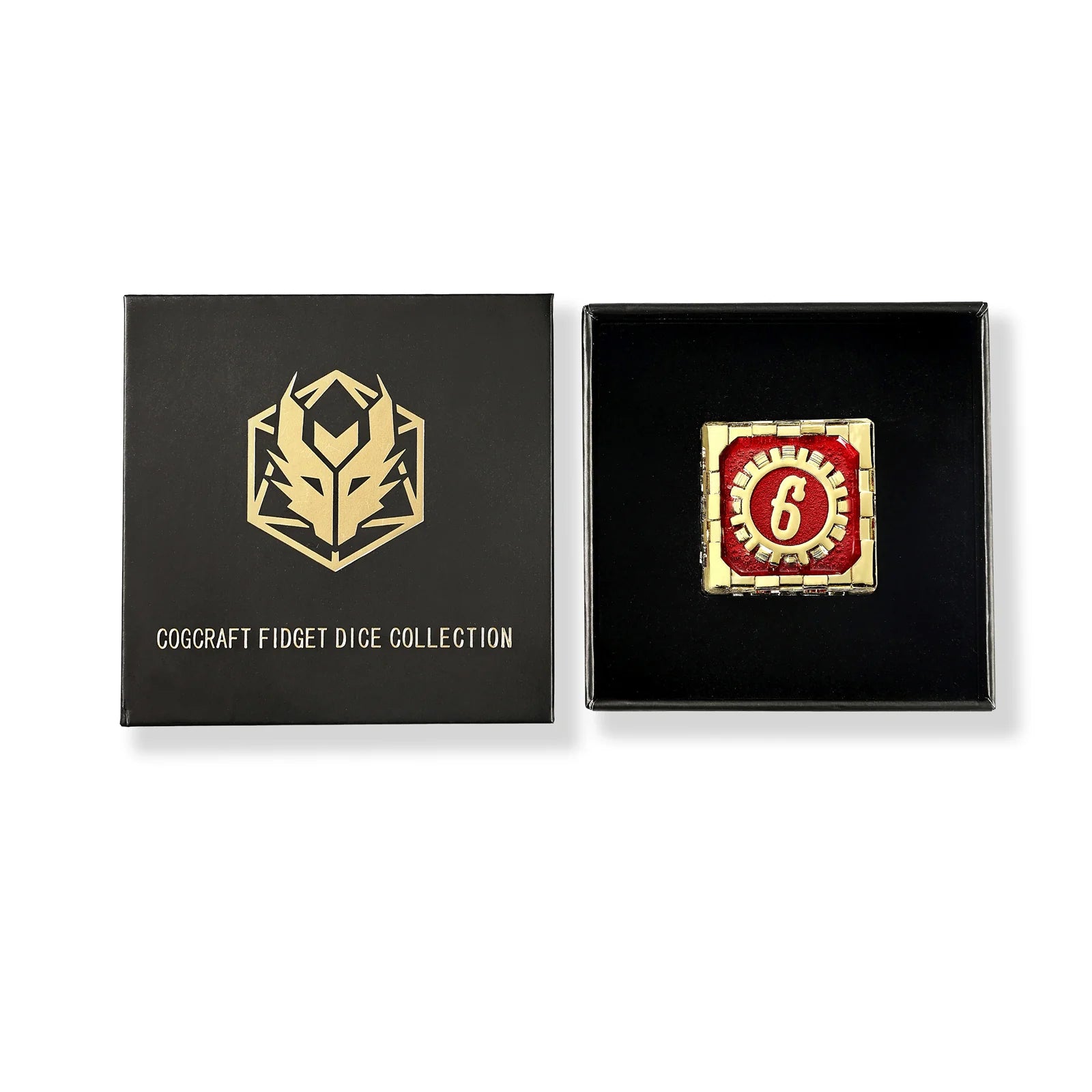 Mythic Size Cogcraft Fidget D6 35mm - Emberforge (Red/Gold)