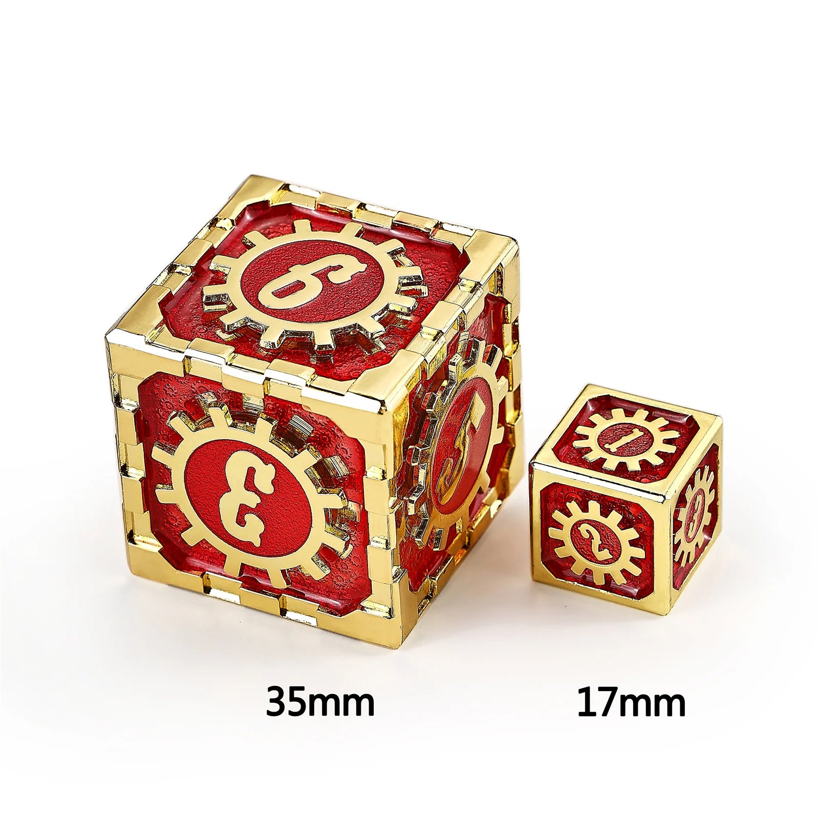 Mythic Size Cogcraft Fidget D6 35mm - Emberforge (Red/Gold)