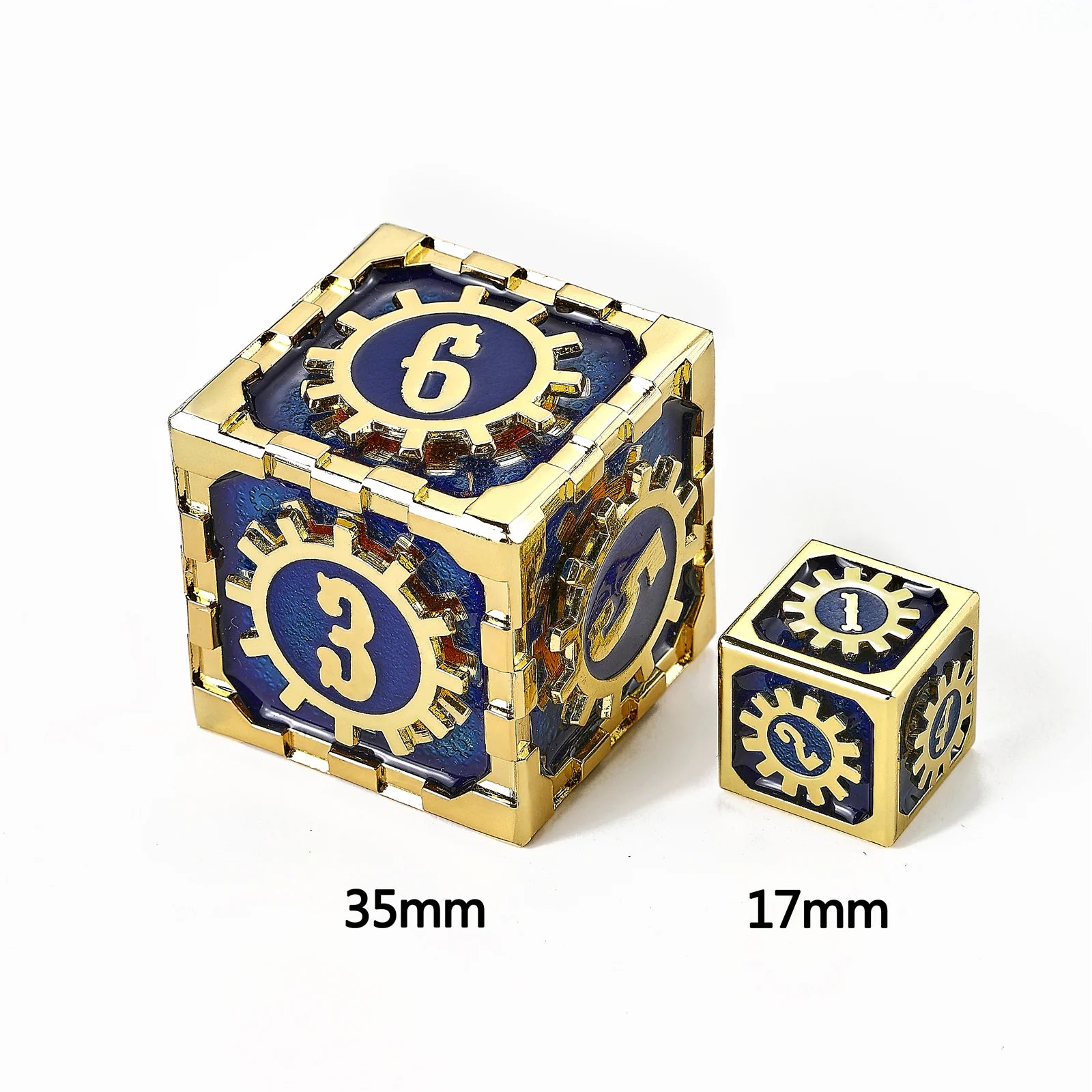 Mythic Size Cogcraft Fidget D6 35mm - Dweller (Blue/Gold)