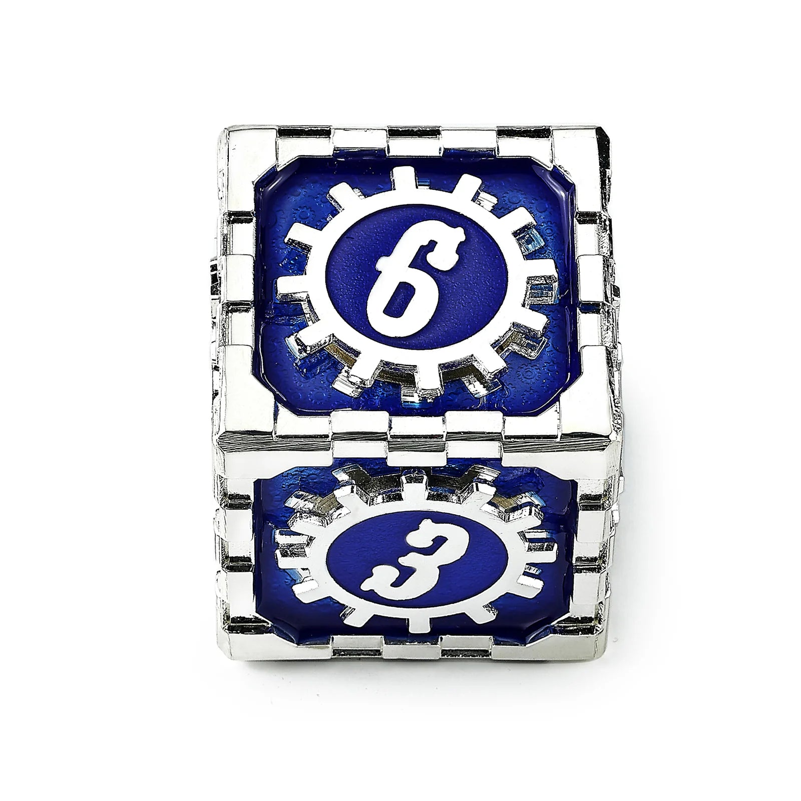 Mythic Size Cogcraft Fidget D6 35mm - Tesla (Blue/Silver)