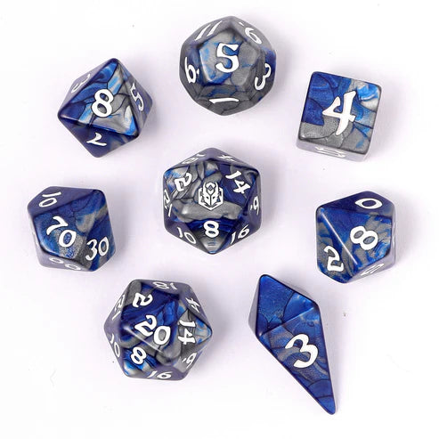 Wyrmforged Rollers: Paladin Steel Rounded Edge 8 Piece Polyhedral Dice Set