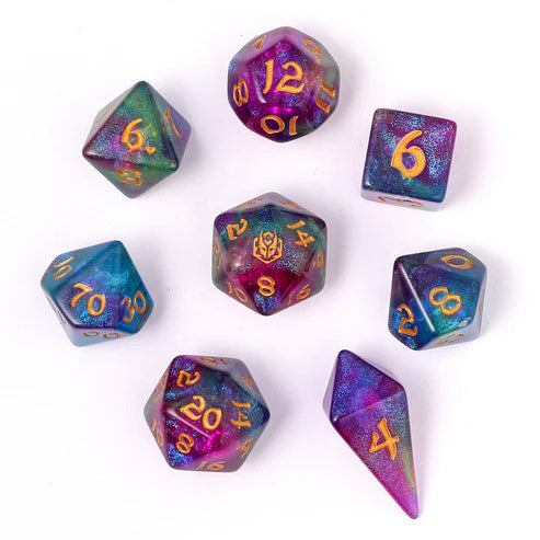 Wyrmforged Rollers: Siren's Melody Rounded Edge 8 Piece Polyhedral Dice Set