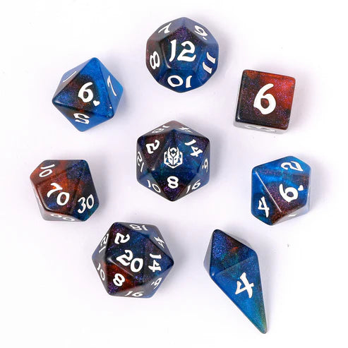 Wyrmforged Rollers: Mystic Nebula Rounded Edge 8 Piece Polyhedral Dice Set