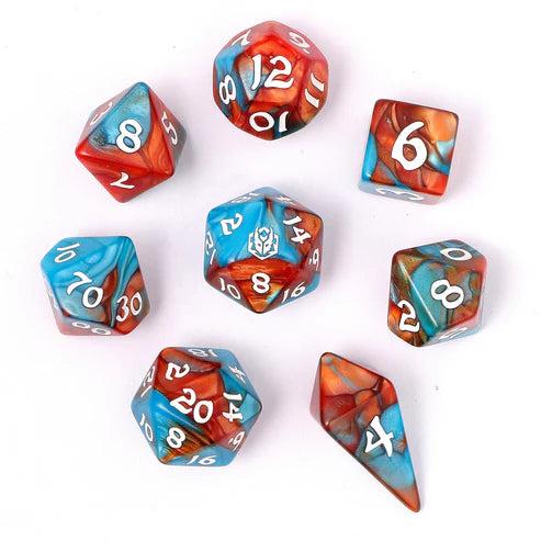 Wyrmforged Rollers: Bard's Cloak Rounded Edge 8 Piece Polyhedral Dice Set