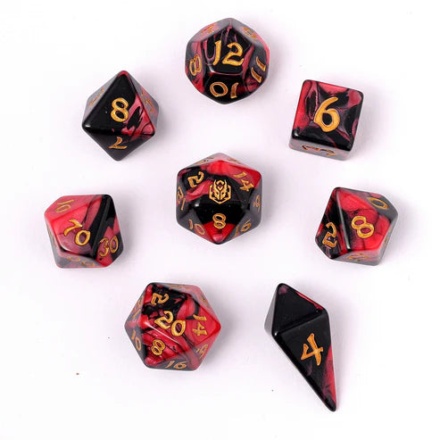 Wyrmforged Rollers: Blood Pact Rounded Edge 8 Piece Polyhedral Dice Set