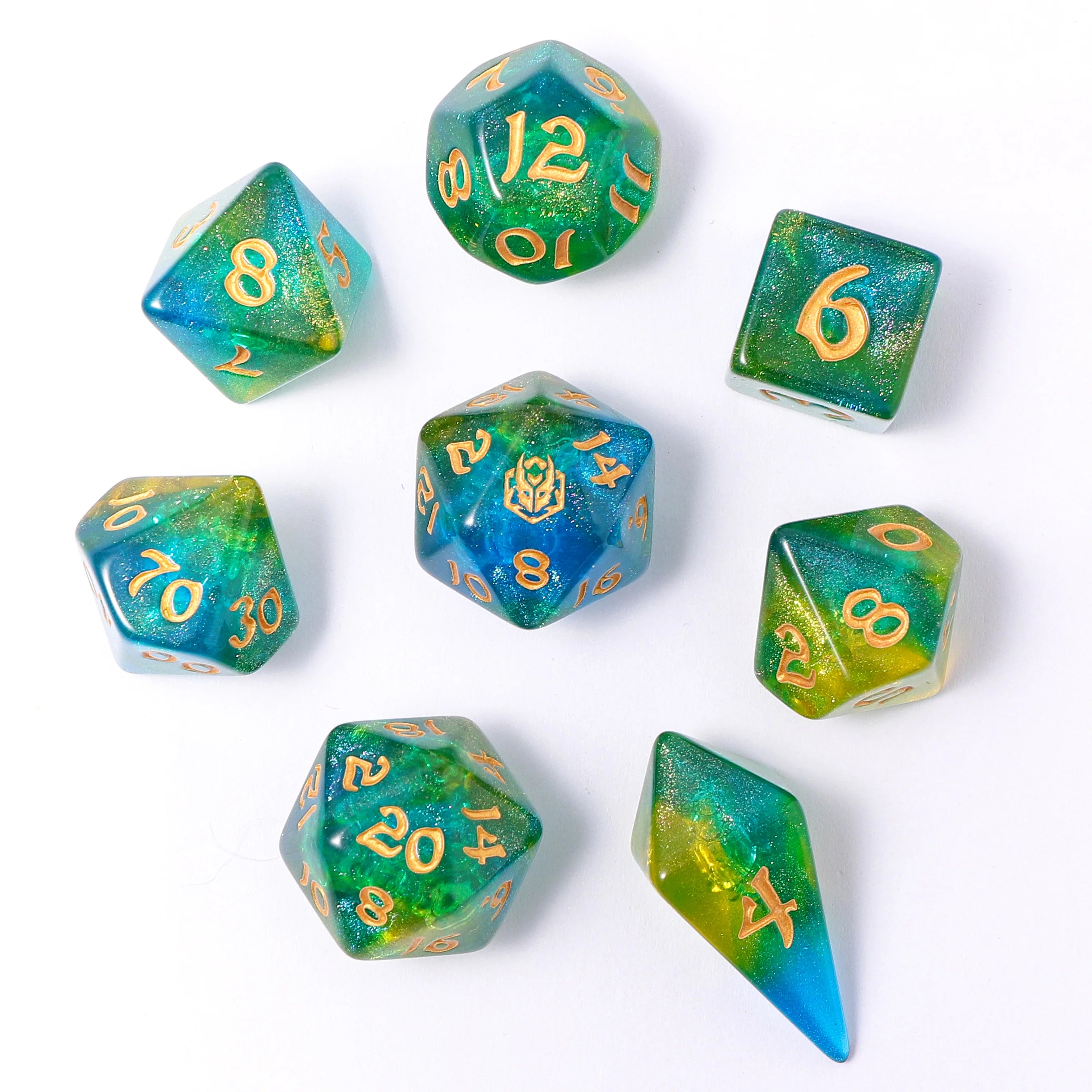 Wyrmforged Rollers: Eye of Newt Rounded Edge 8 Piece Polyhedral Dice Set