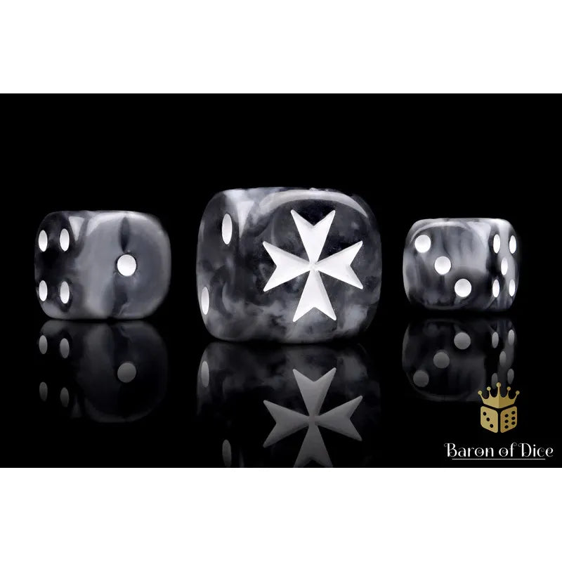 Baron of Dice: Knights Templar Black Round Wargaming D6 Set 25c