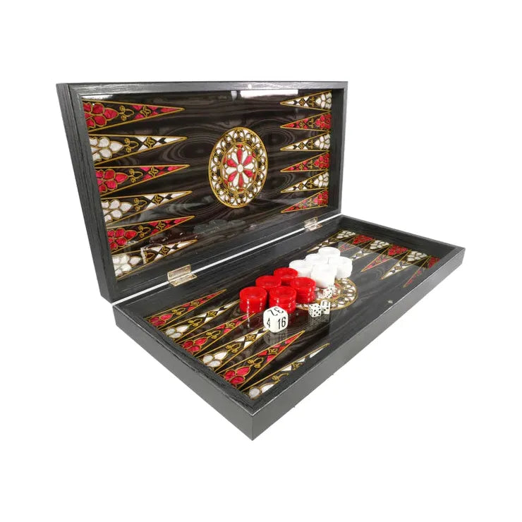 Backgammon- 19" Flowered Decoupage Folding Backgammon Set