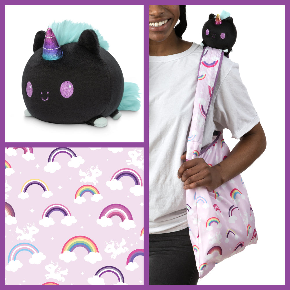 Plushie Tote: Black Unicorn & Pride Rainbows