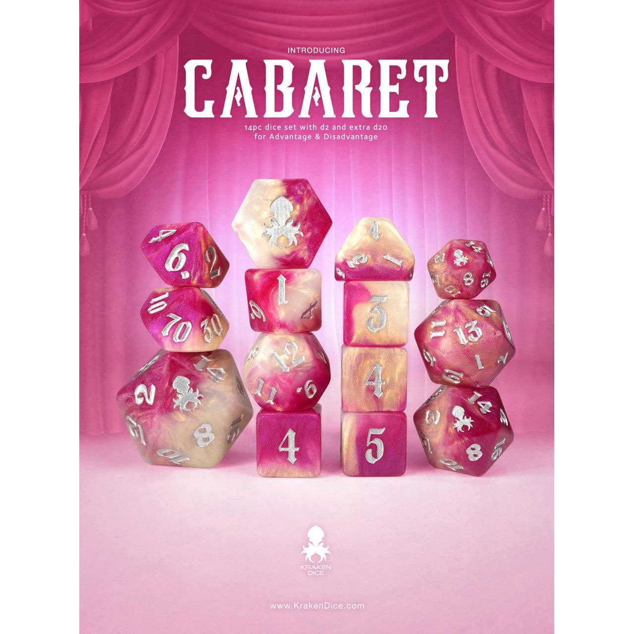 Cabaret 14pc Dice Set inked in Silver