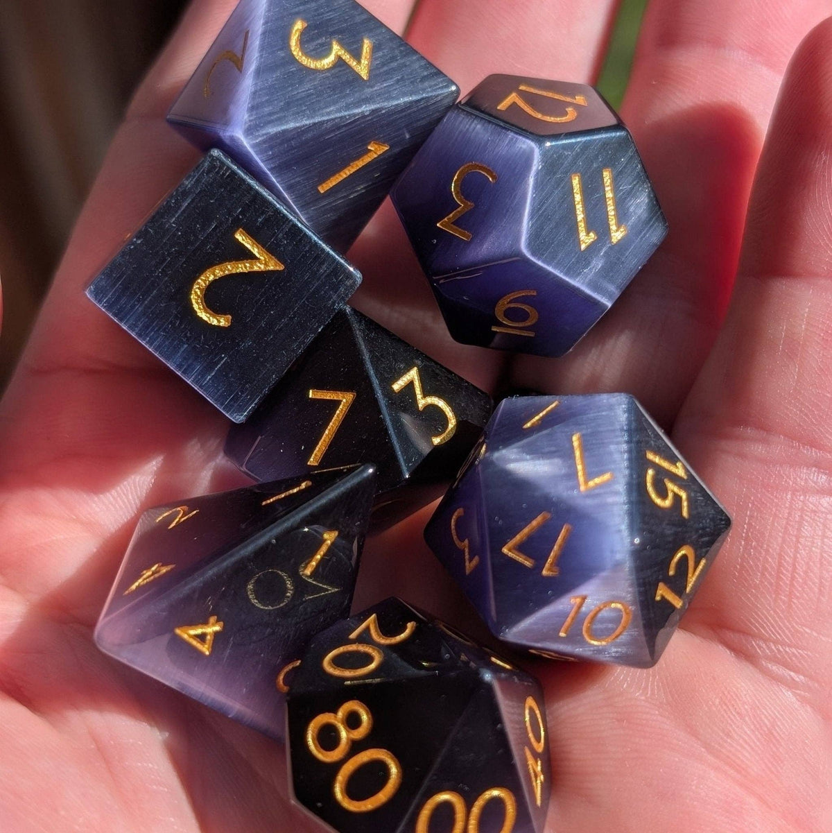 Purple Cat's Eye - 7 Piece Polyhedral Gemstone Dice Set