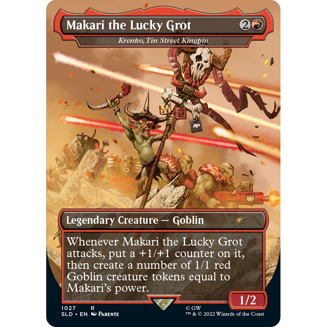 Makari the Lucky Grot - Krenko, Tin Street Kingpin (Borderless) (SLD-1027) - Secret Lair Drop / Makari the Lucky Grot (Borderless) Foil