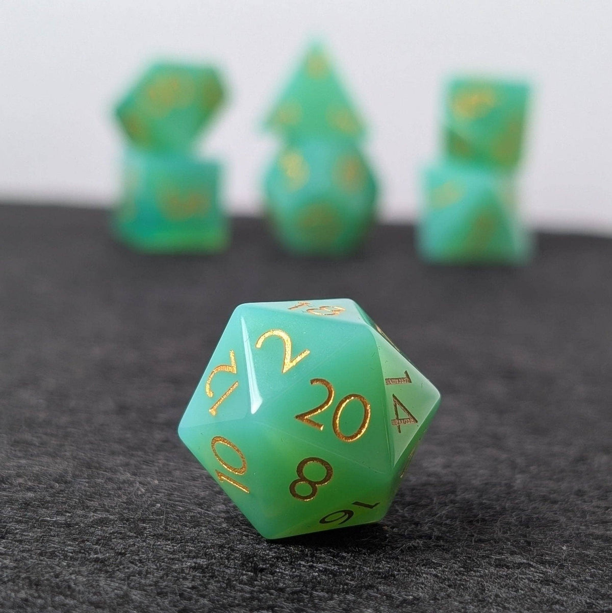 Green Opalite - 7 Piece Polyhedral Gemstone Dice Set