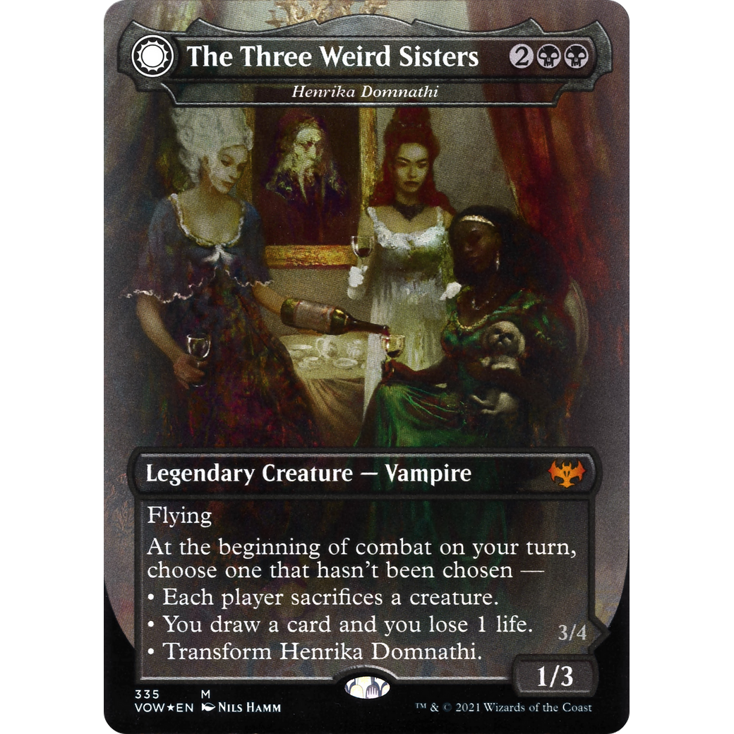 The Three Weird Sisters - Henrika Domnathi (VOW-335) - Innistrad: Crimson Vow: (Double Faced Transform) (Borderless) Foil