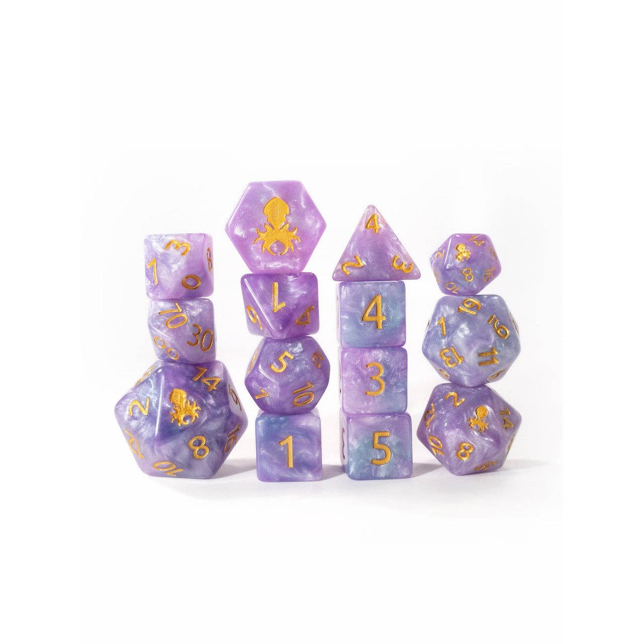 Lavender Dreams 14pc Dice Set Inked in Gold