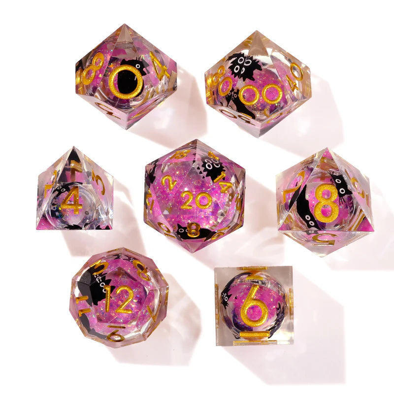 Baron of Dice: Amethyst Neko - Liquid Core 7 Piece Polyhedral RPG Dice Set