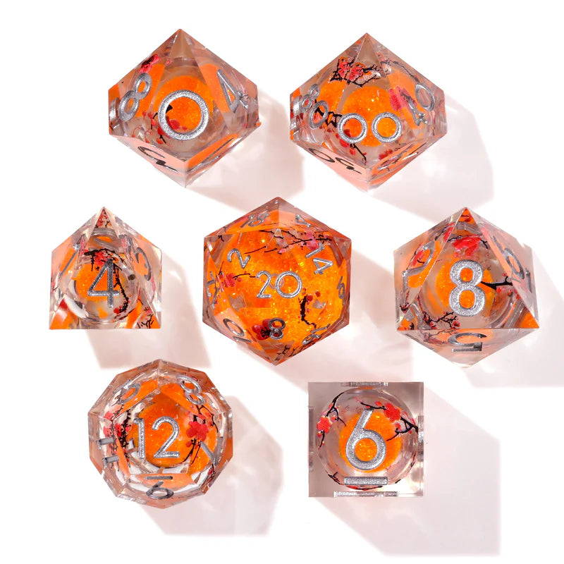Baron of Dice: Autumn Cherry Blossom - Liquid Core 7 Piece Polyhedral RPG Dice Set