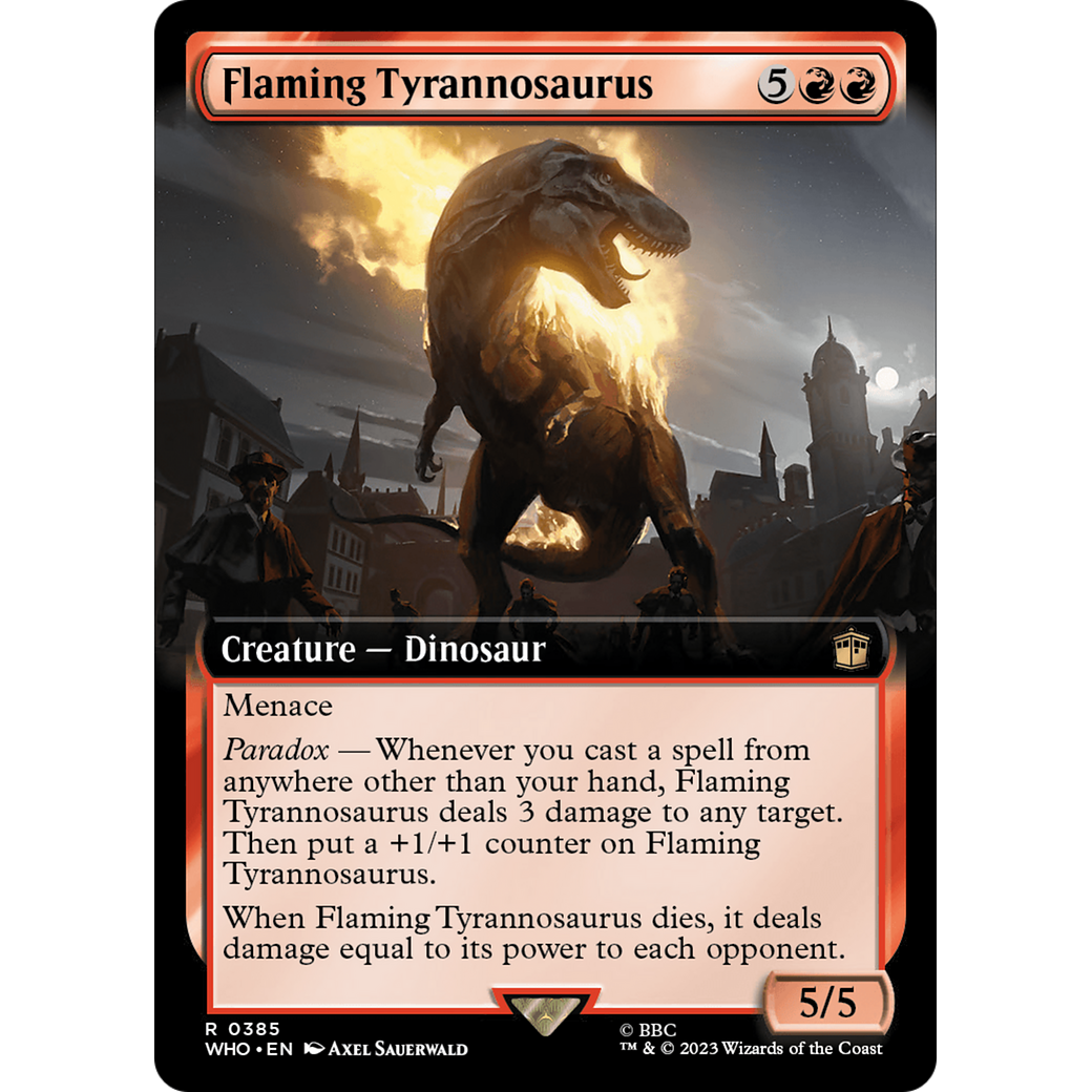 Flaming Tyrannosaurus (Extended Art) (WHO-385) - Doctor Who: (Extended Art) Foil