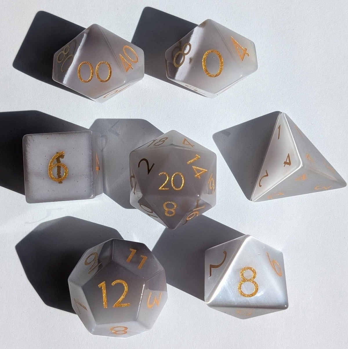 Gray Cat Eye - 7 Piece Polyhedral Gemstone Dice Set