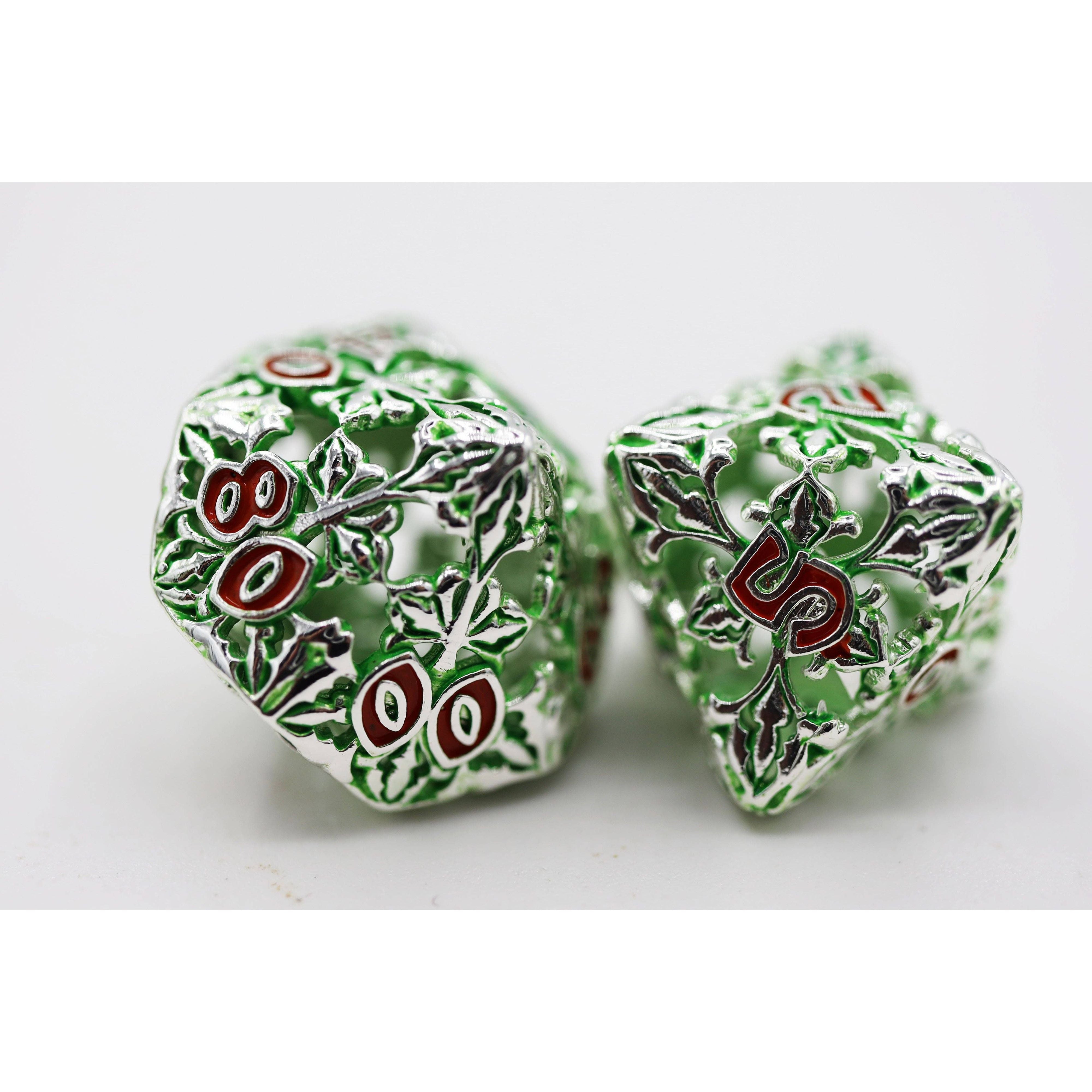 Fleur de Lis: Green - Hollow Metal RPG Dice Set