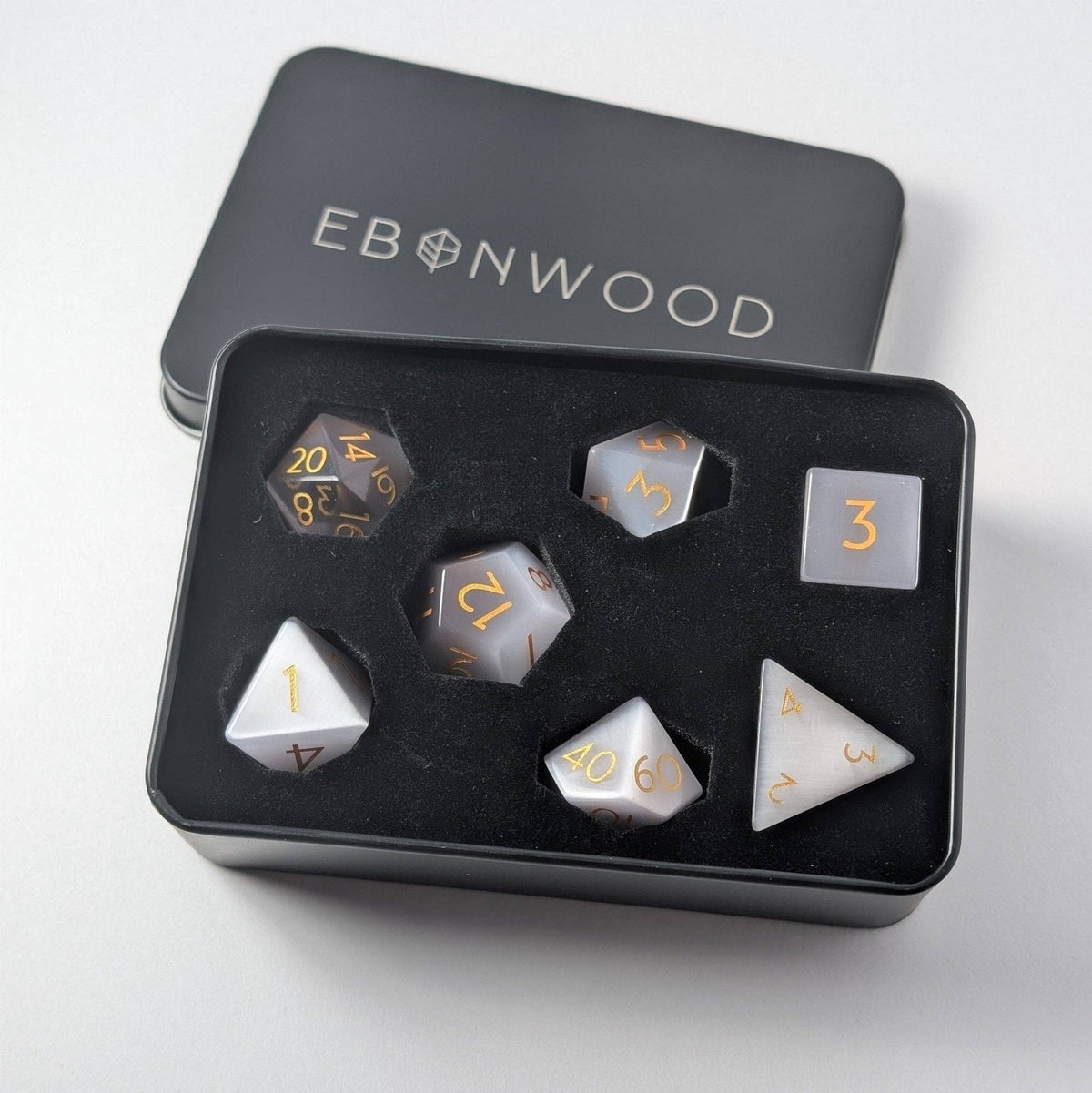 Gray Cat Eye - 7 Piece Polyhedral Gemstone Dice Set