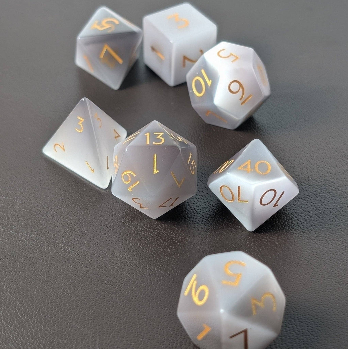 Gray Cat Eye - 7 Piece Polyhedral Gemstone Dice Set