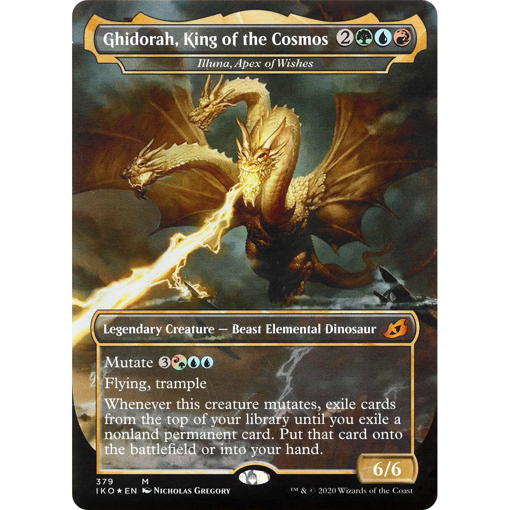 Ghidorah, King of the Cosmos - Illuna, Apex of Wishes (IKO-379) - Ikoria: Lair of Behemoths / Ghidorah, King of the Cosmos (Borderless) Foil